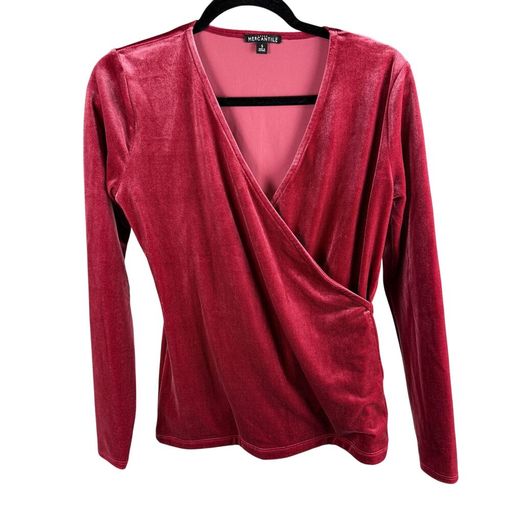 J Crew Mercantile Berry/Red Velvet Faux Wrap top sz S